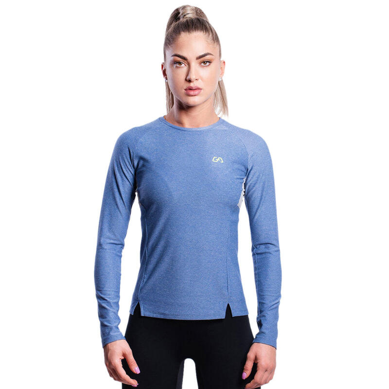 女裝Logo修身透氣跑步健身運動長袖T恤 - 藍色