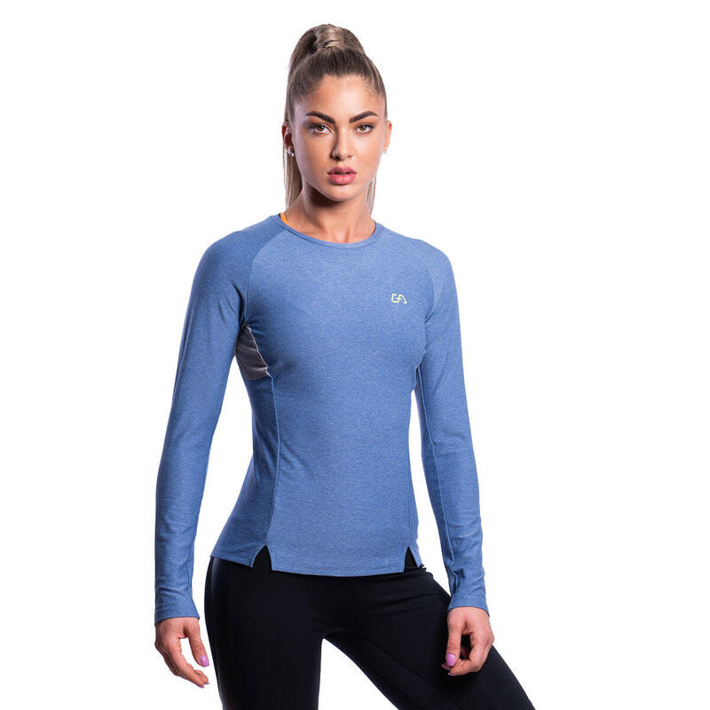 Women Slim-Fit Long Sleeve Gym Running Sports T Shirt Tee - BLUE