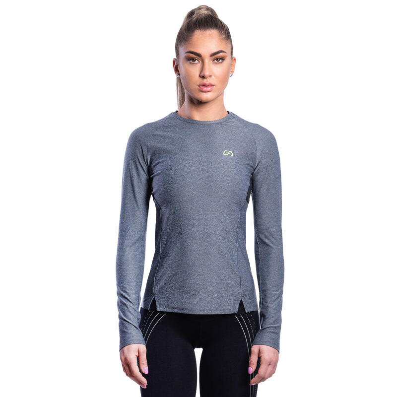 Women Slim-Fit Long Sleeve Gym Running Sports T Shirt Tee - GREY
