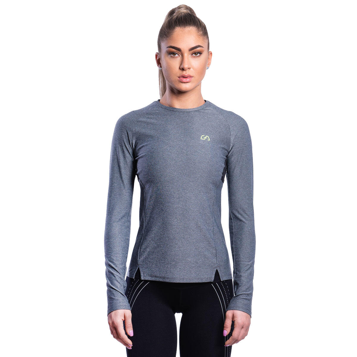 Women Slim Fit Long Sleeve Gym Running Sports T Shirt Tee GREY