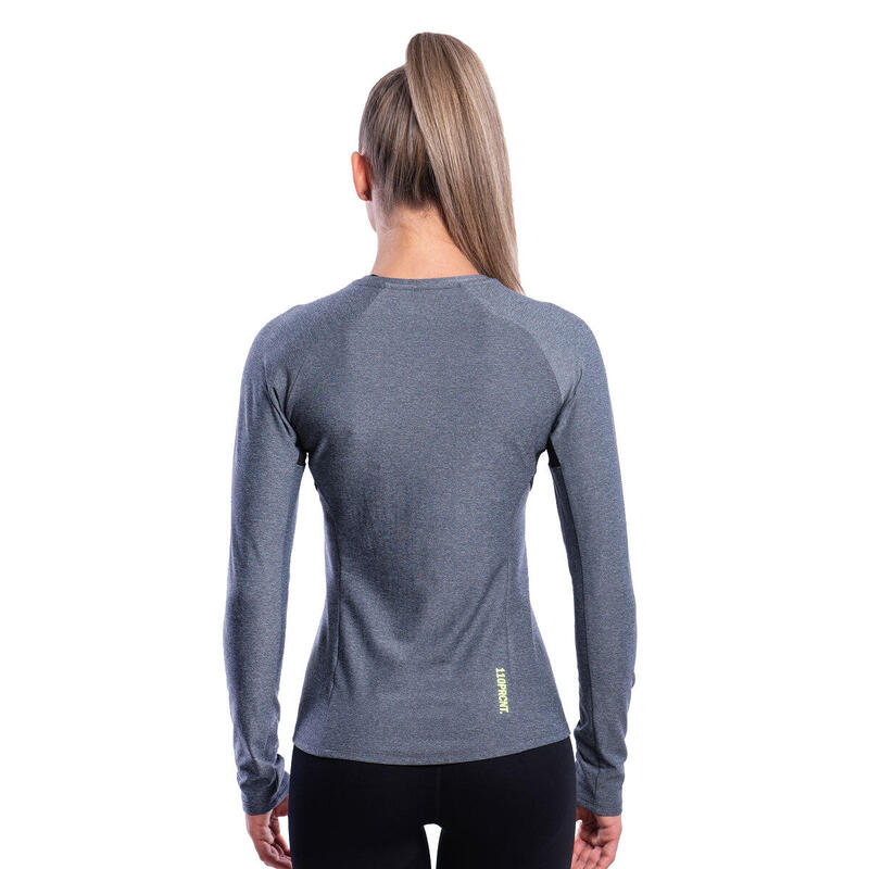 Women Slim-Fit Long Sleeve Gym Running Sports T Shirt Tee - GREY
