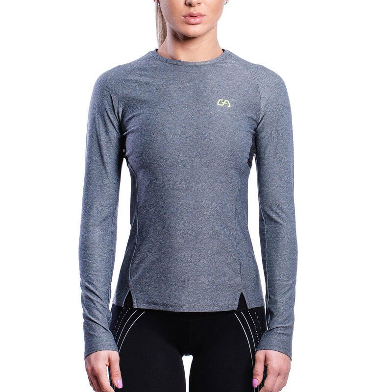 Women Slim-Fit Long Sleeve Gym Running Sports T Shirt Tee - GREY