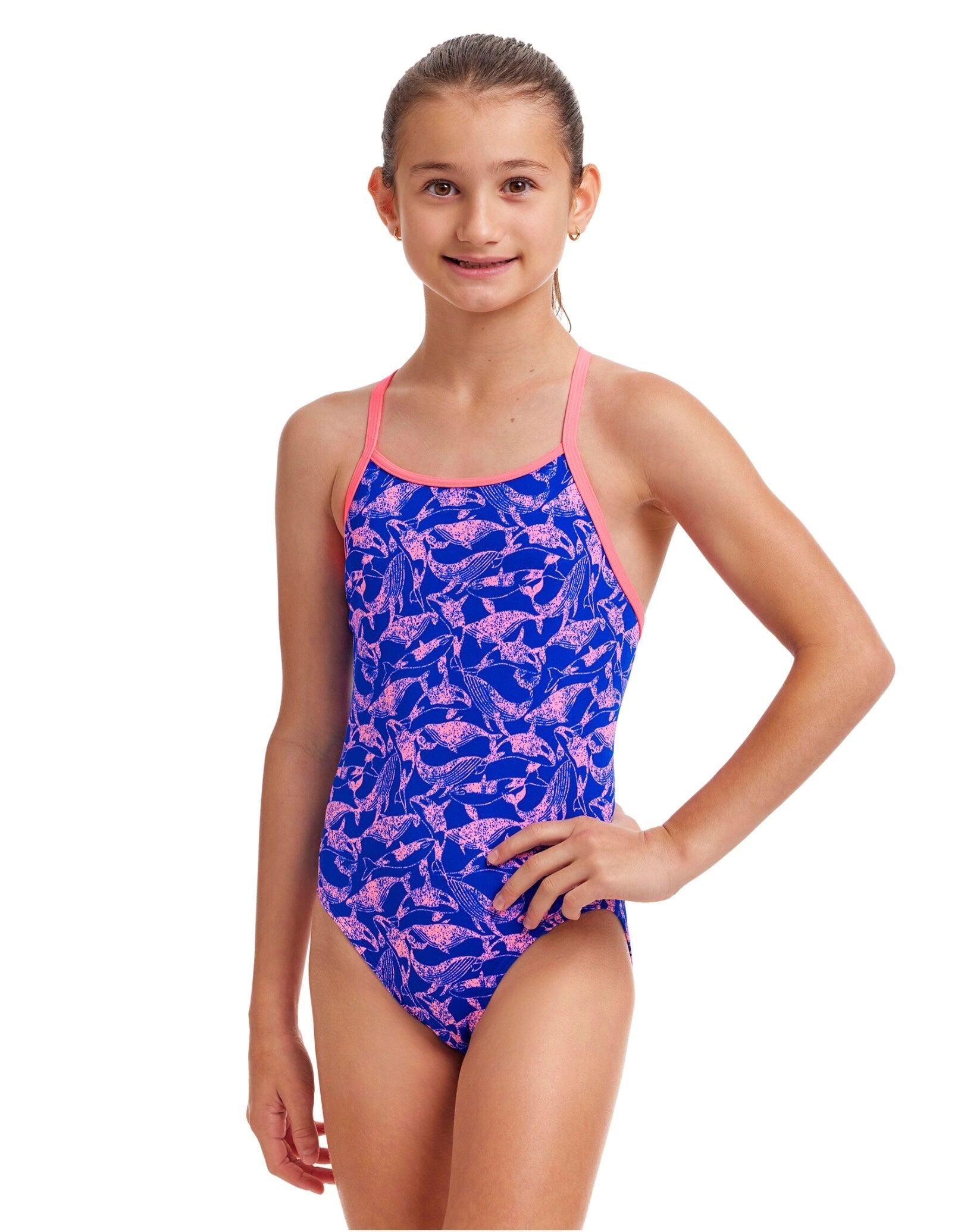 Funkita Girls Minky Pinky Diamond Back Swimsuit - Blue/Pink 3/5