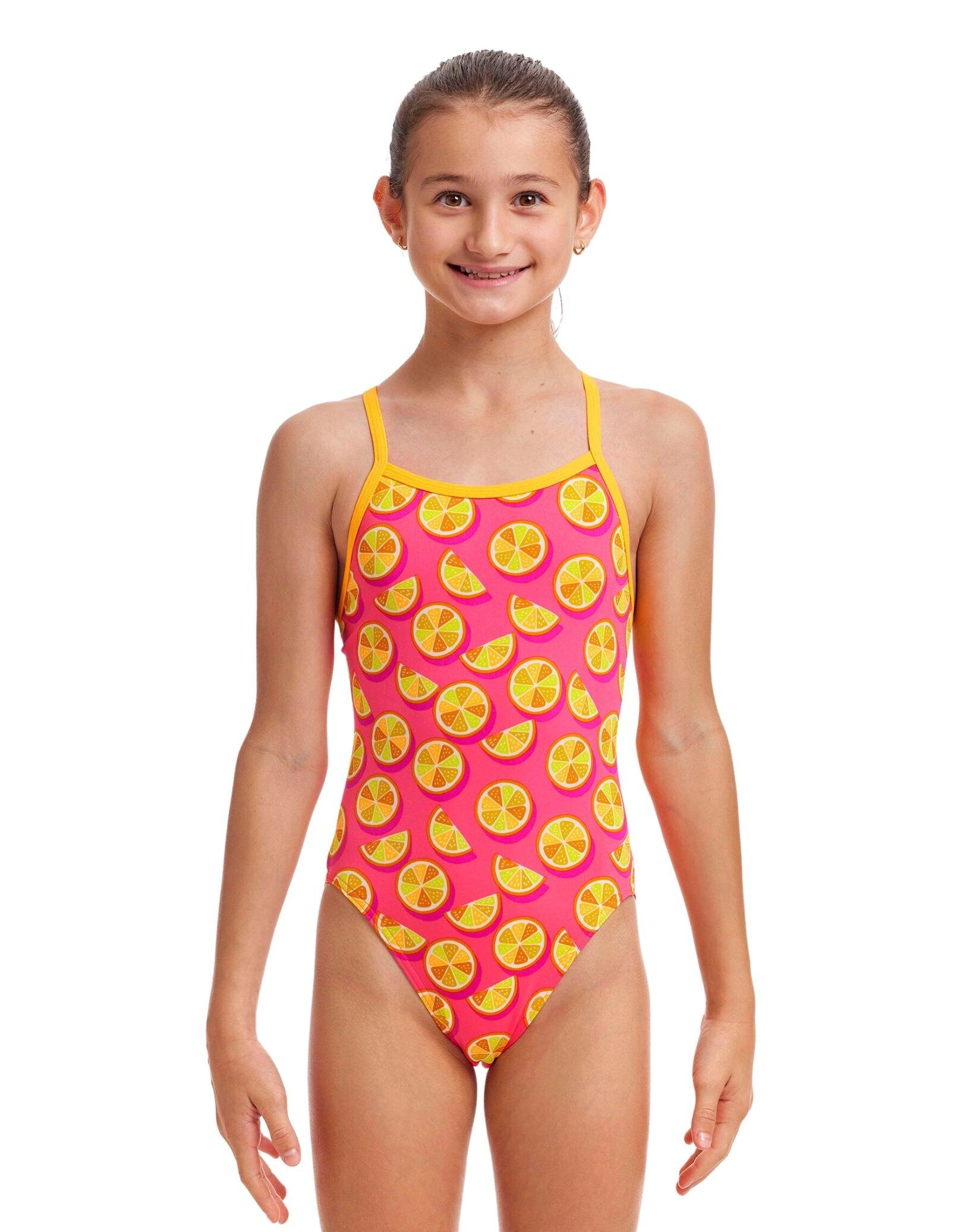 Funkita Girls Mark Spritz Single Strap Swimsuit - Pink/Yellow 1/5