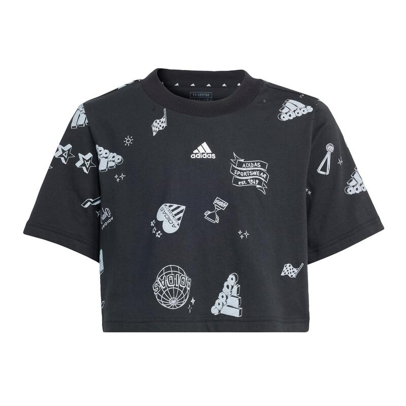 Brand Love Allover Print Kids Crop-Shirt