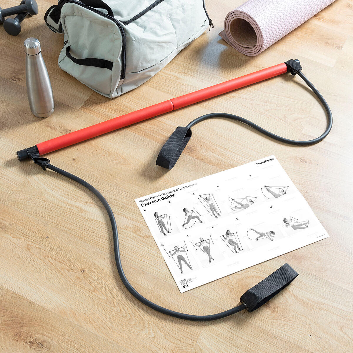 Barra da Fitness con Bande Elastiche e Manuale per gli Esercizi InnovaGoods 3/5
