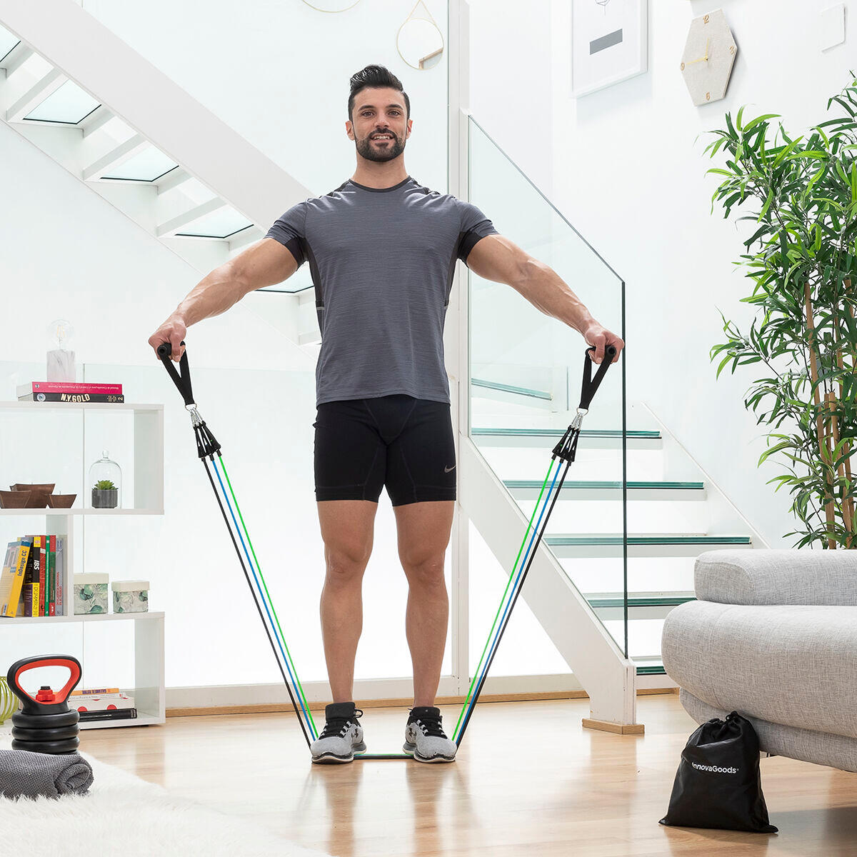 Set de Bandas de Resistencia con Accesorios y Guia de Ejercicios TRIBAINER Azul Decathlon
