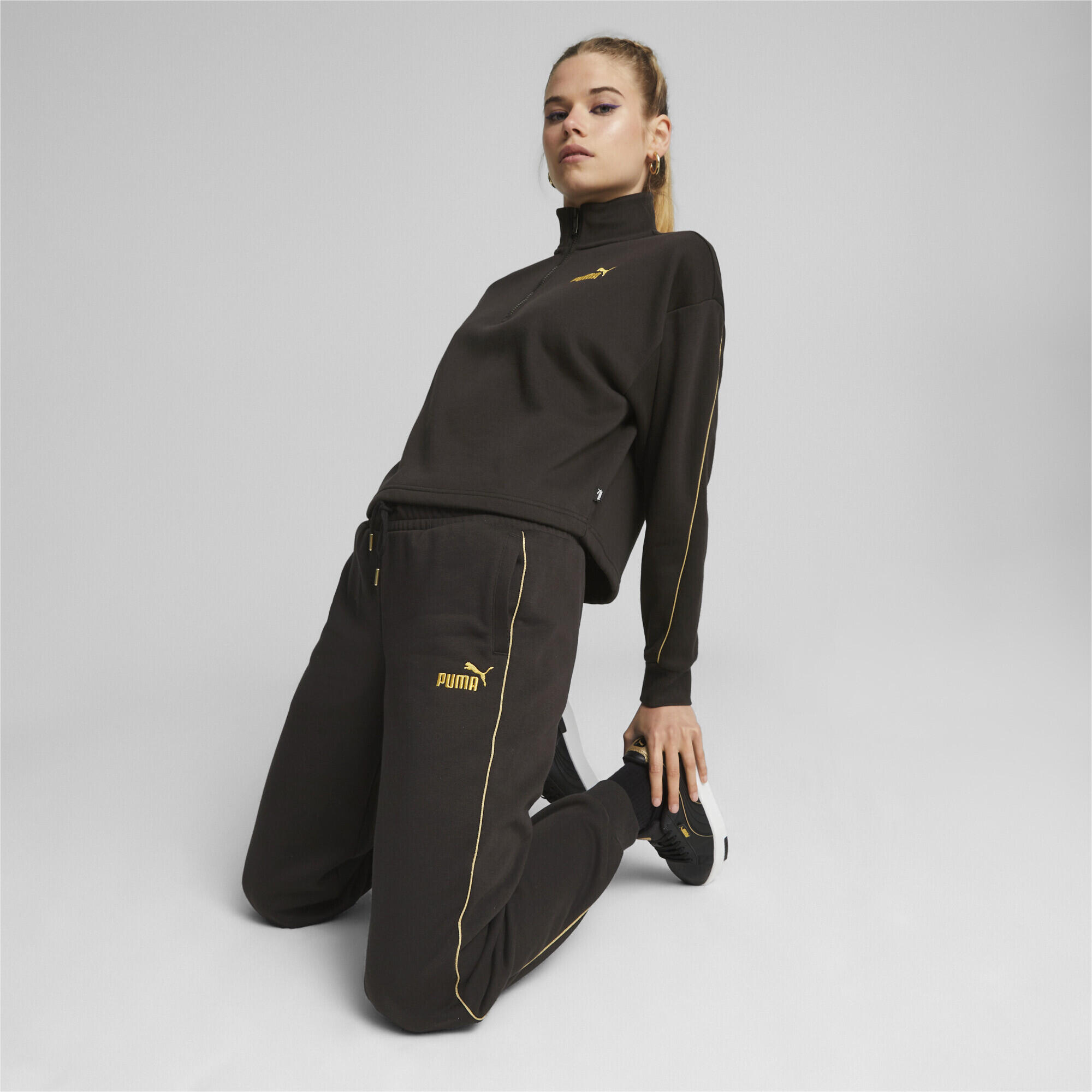 Sweat à demi-fermeture zippée ESS+ Minimal Gold Femme PUMA Black 3/6