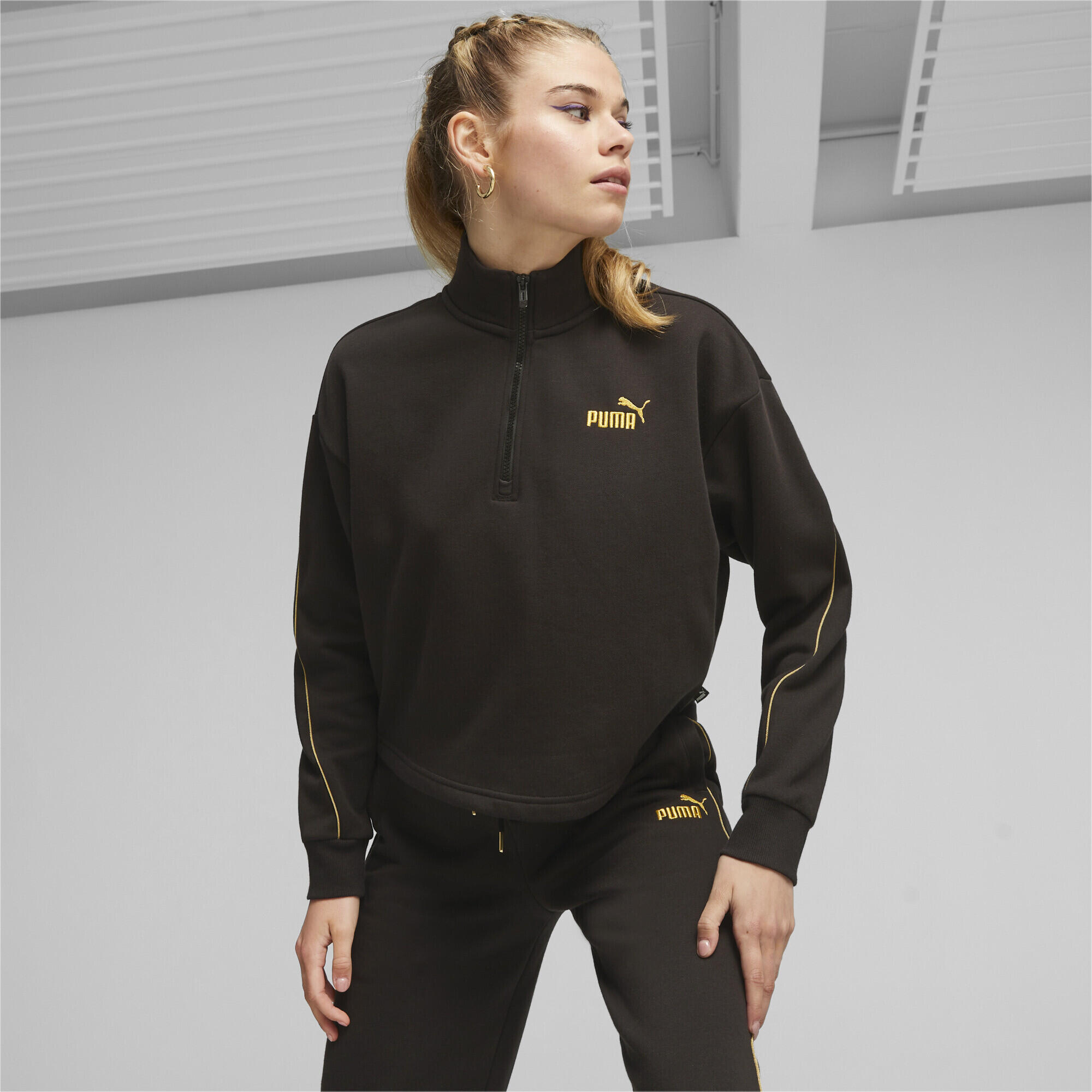 Sweat à demi-fermeture zippée ESS+ Minimal Gold Femme PUMA Black 2/6