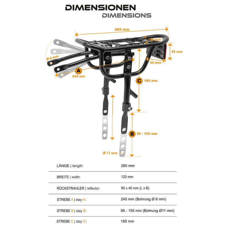 Fahrrad Gepäckträger für 16 - 18 Zoll Kinderfahrrad universell - verstellbar