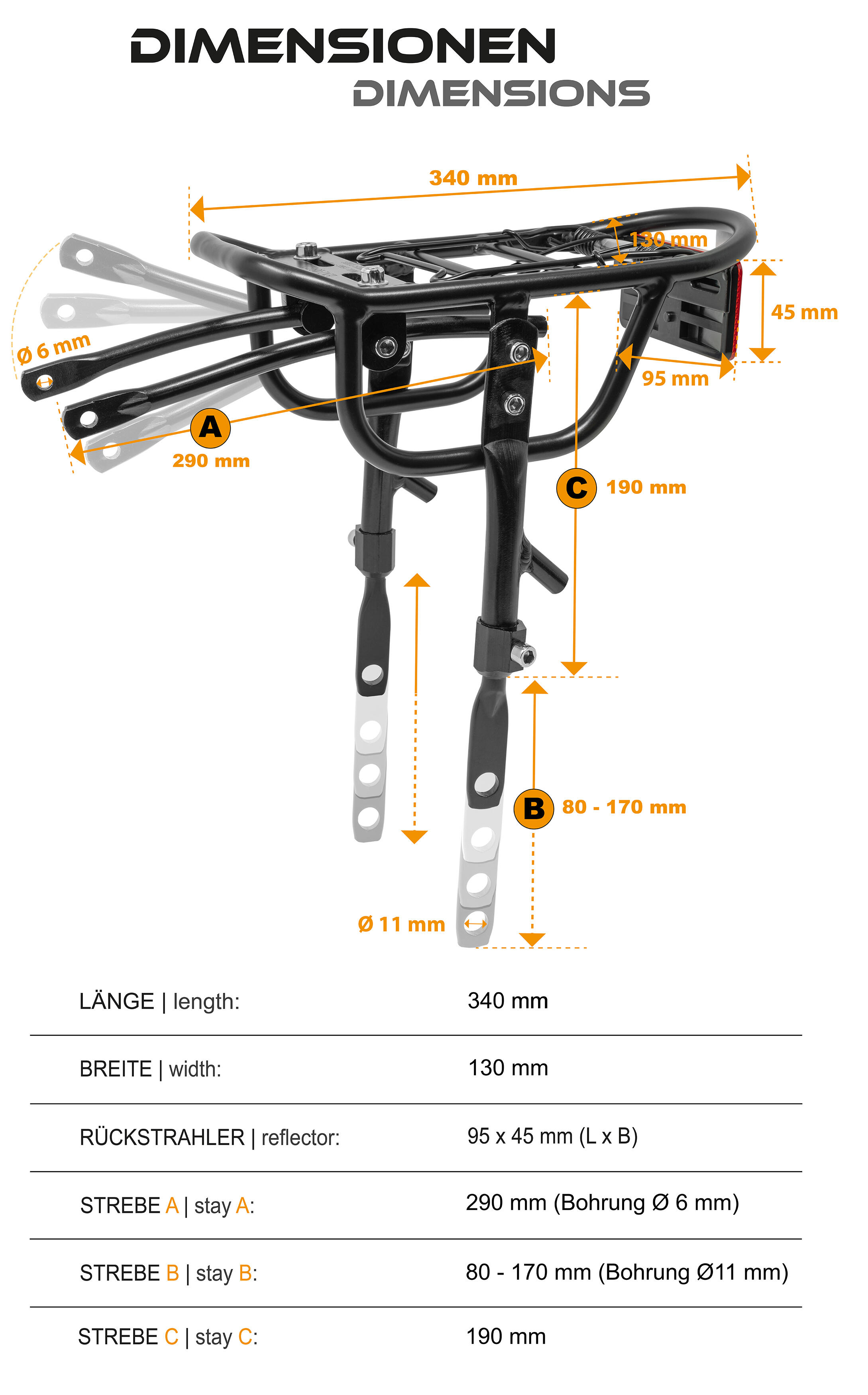 Porte-bagages vélo enfant 20/24/26 pouces universel réglable aluminium Vario 2/6