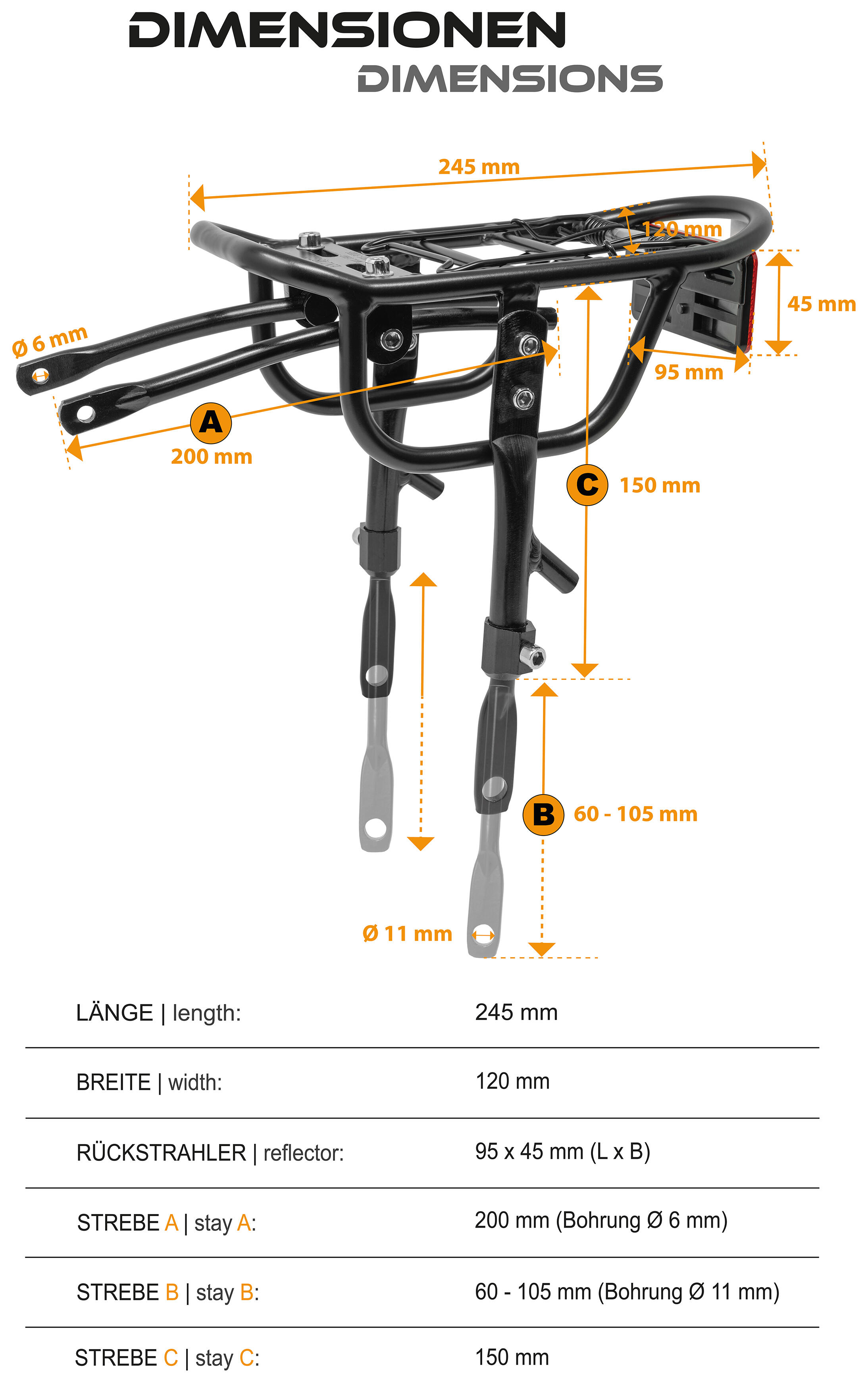 Fahrrad Gepäckträger für 12 - 14 Zoll Kinderfahrrad universell - verstellbar 2/6