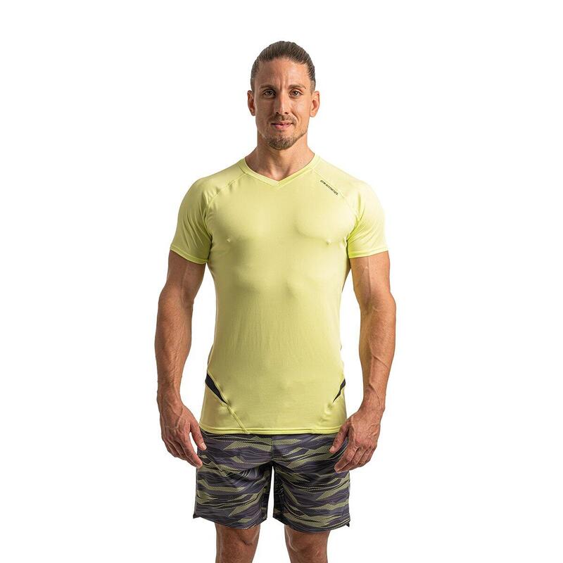 Men 6in1 Slim-Fit V neck Gym Running Sports T Shirt Fitness Tee - YELLOW