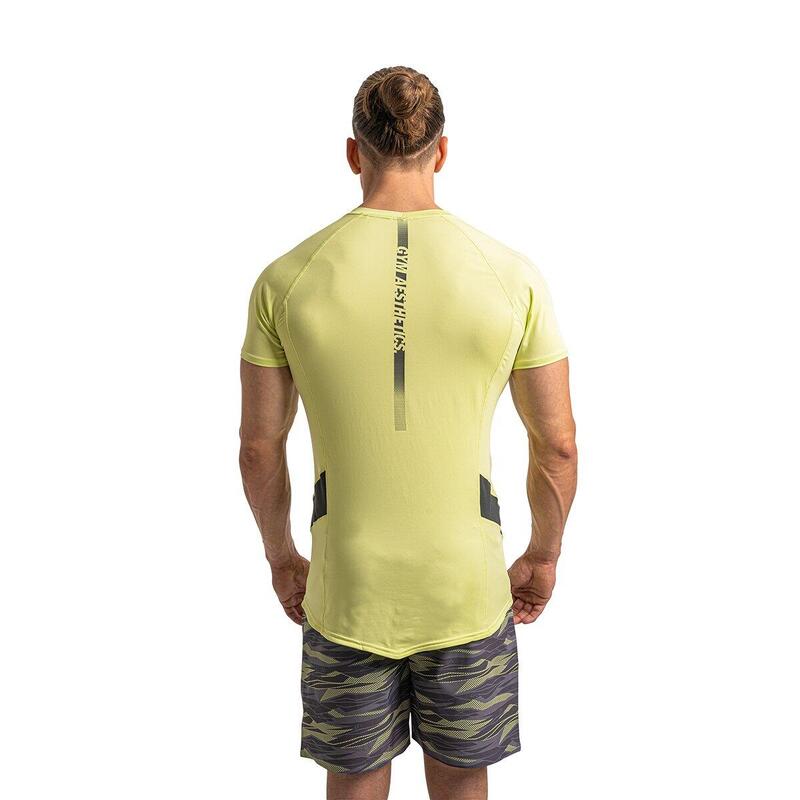 Men 6in1 Slim-Fit V neck Gym Running Sports T Shirt Fitness Tee - YELLOW
