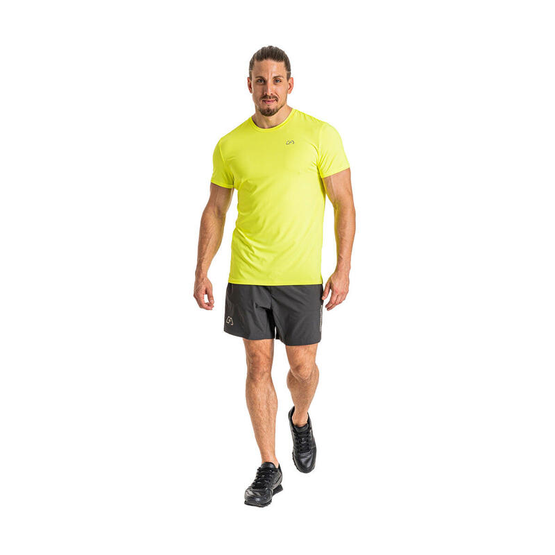Men 6in1 Plain Tight-Fit Gym Running Sports T Shirt Fitness Tee - YELLOW