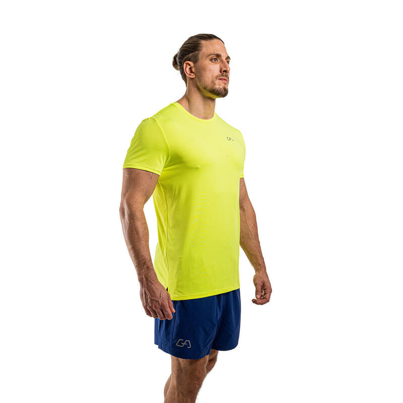 Men 6in1 Plain Tight-Fit Gym Running Sports T Shirt Fitness Tee - YELLOW