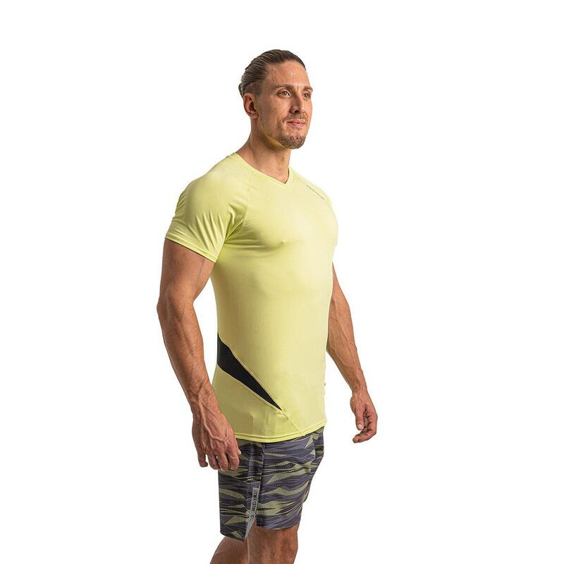 Men 6in1 Slim-Fit V neck Gym Running Sports T Shirt Fitness Tee - YELLOW