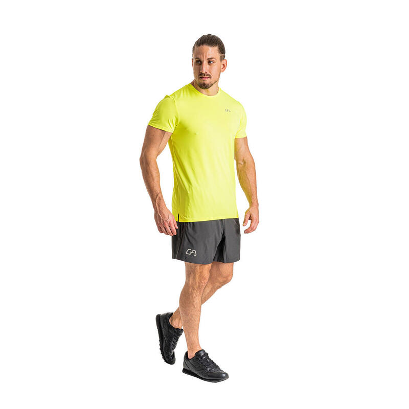 Men 6in1 Plain Tight-Fit Gym Running Sports T Shirt Fitness Tee - YELLOW