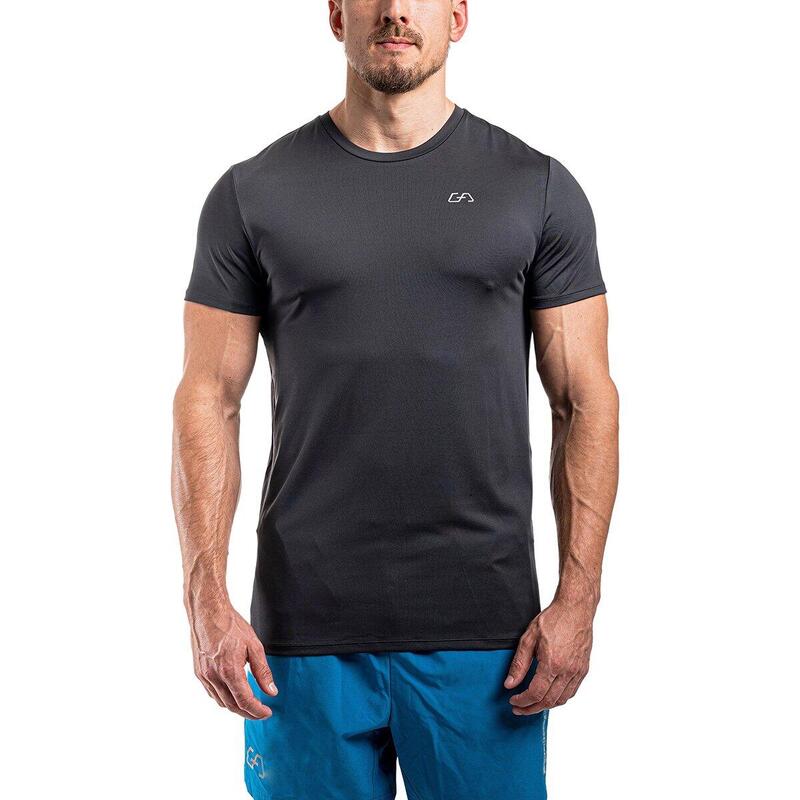 男裝純色6in1修身跑步健身短袖運動T恤上衣 - 灰色
