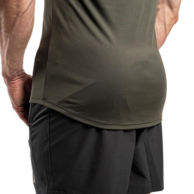 Men Print Tight-Fit Stretchy Gym Running Sports T Shirt Fitness Tee - OLIVE