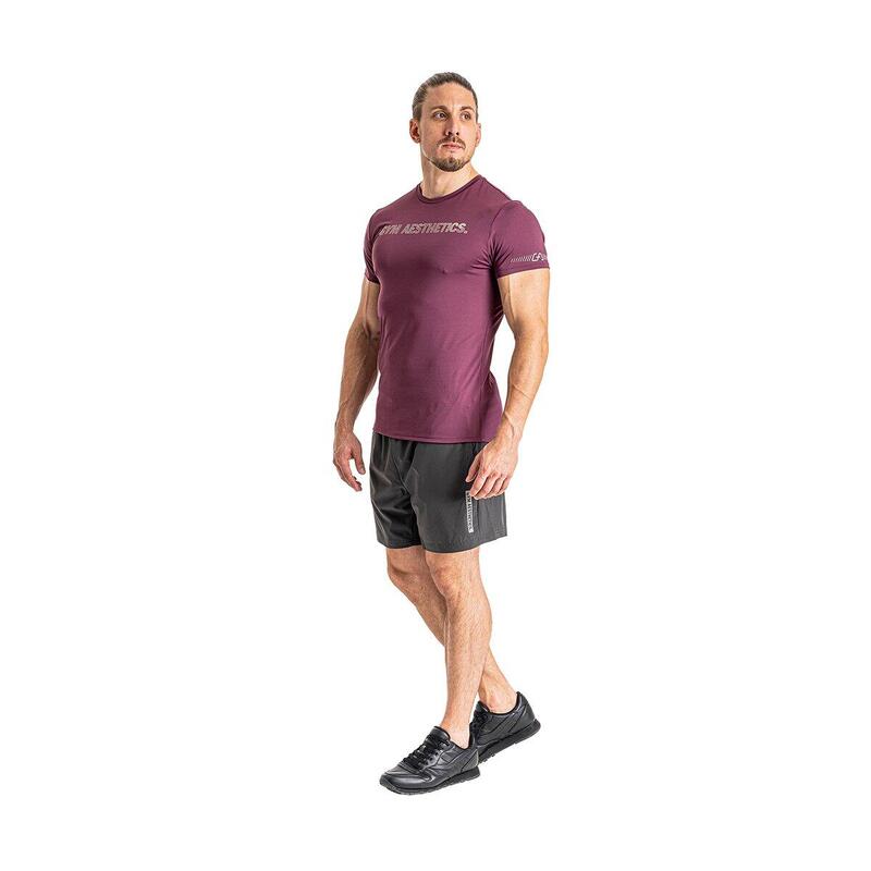 男裝單印修身彈性跑步健身短袖運動T恤上衣 - 紫色