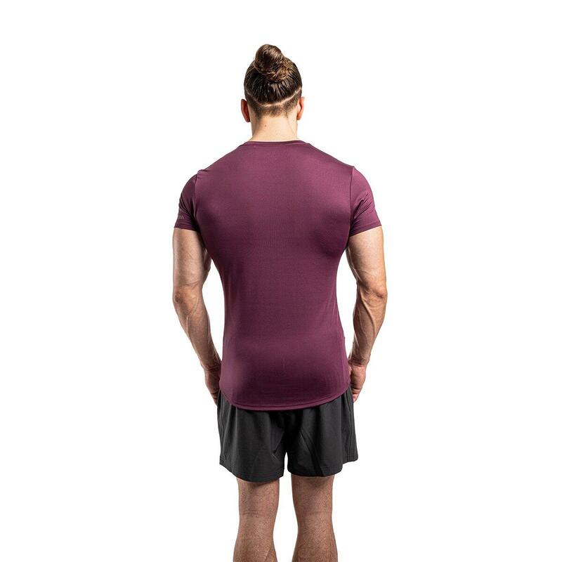 Men Print Tight-Fit Stretchy Gym Running Sports T Shirt Fitness Tee - Purple