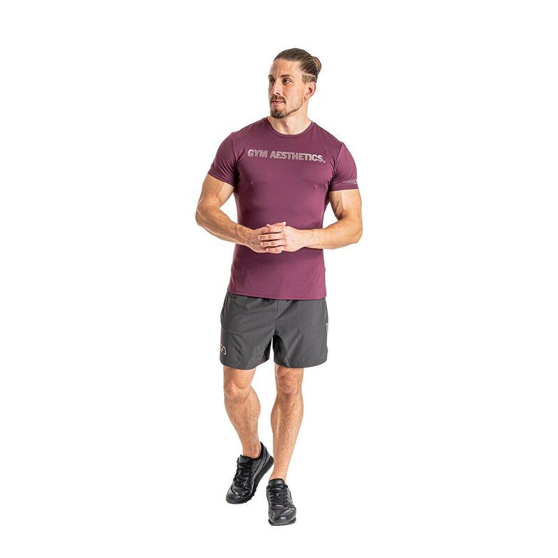 Men Print Tight-Fit Stretchy Gym Running Sports T Shirt Fitness Tee - Purple