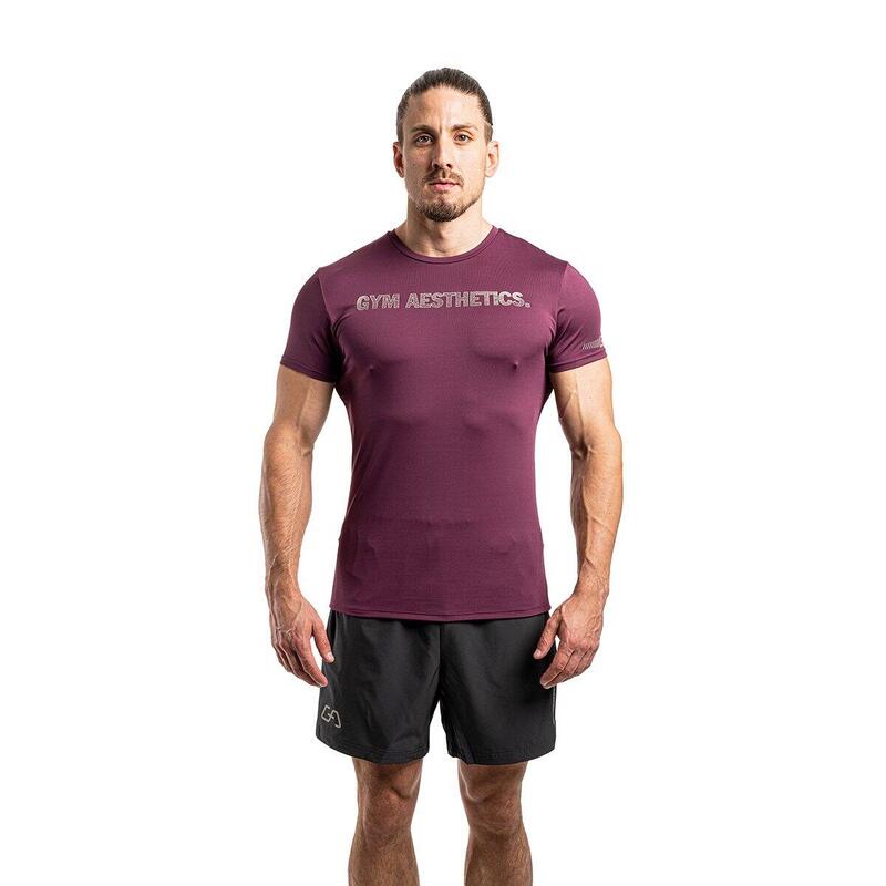 Men Print Tight-Fit Stretchy Gym Running Sports T Shirt Fitness Tee - Purple