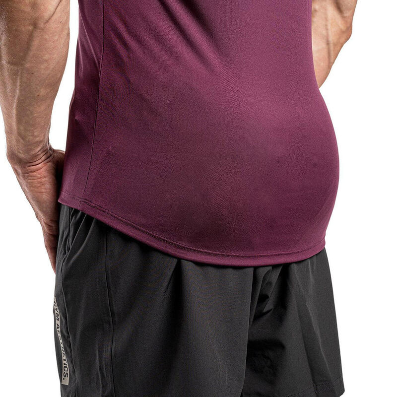 男裝單印修身彈性跑步健身短袖運動T恤上衣 - 紫色