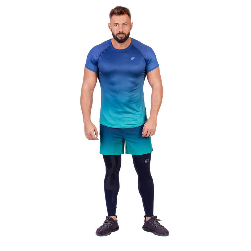 Men Dri-Fit Gradient Gym Running Sports T Shirt Fitness Tee - BLUE