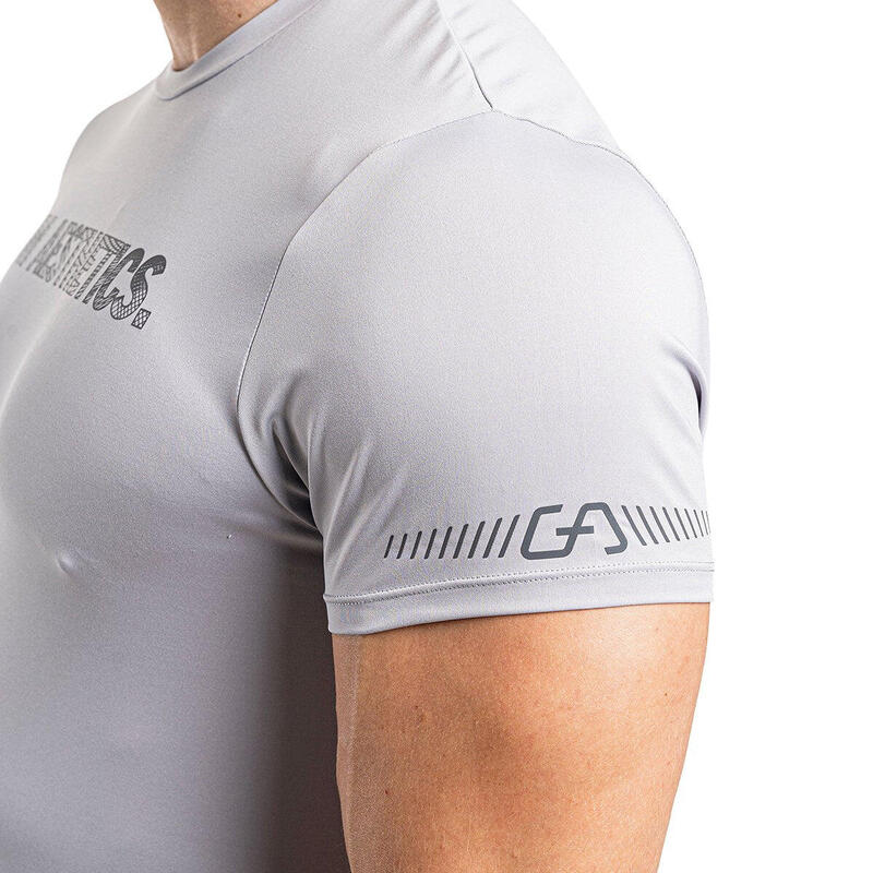 男裝單印修身彈性跑步健身短袖運動T恤上衣 - 米色