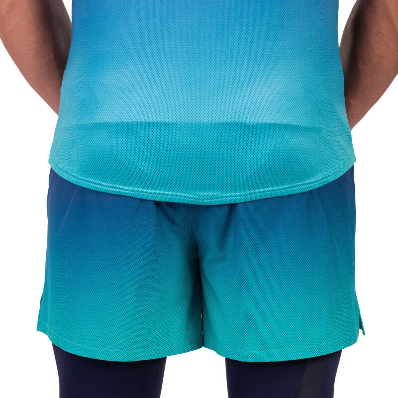 男裝漸變修身跑步健身短袖運動T恤上衣 - 藍色