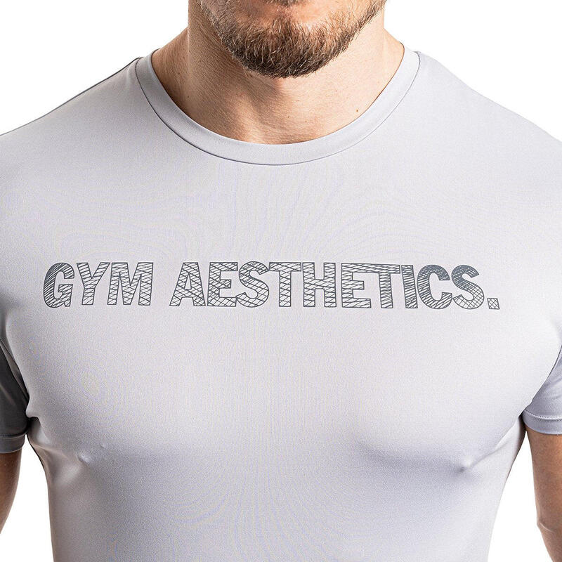 男裝單印修身彈性跑步健身短袖運動T恤上衣 - 米色