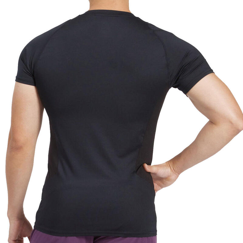 Men LOGO Tight-Fit Stretchy Gym Running Sports T Shirt Fitness Tee - BLACK