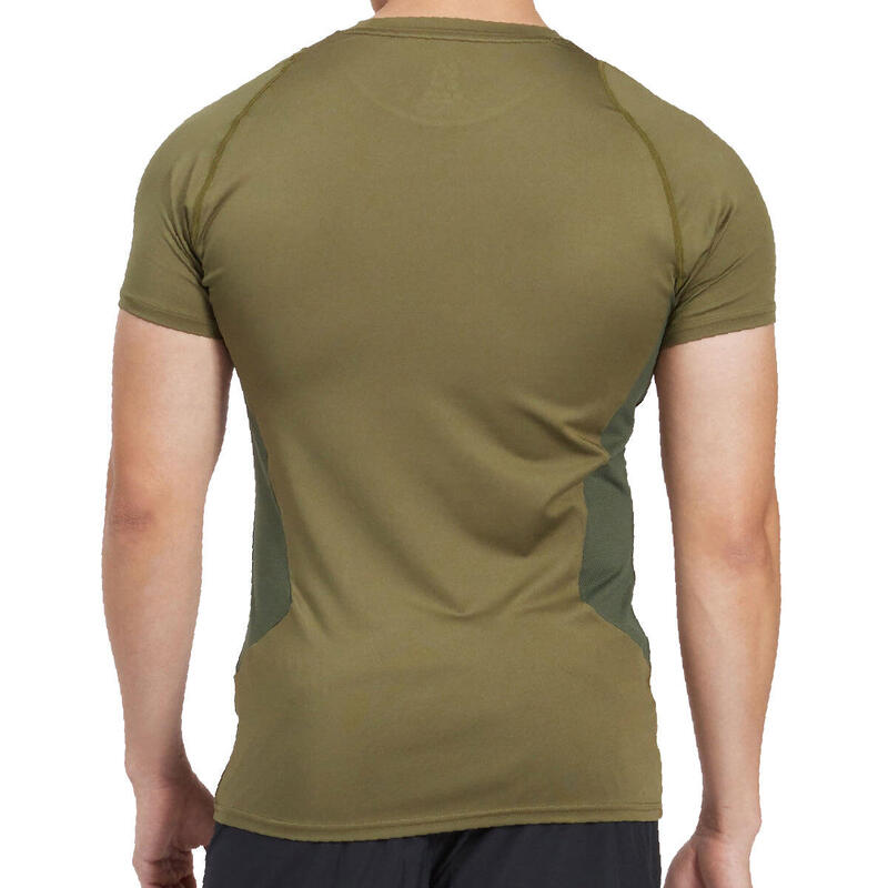 男裝LOGO修身彈性跑步健身短袖運動T恤上衣 - 橄欖綠色