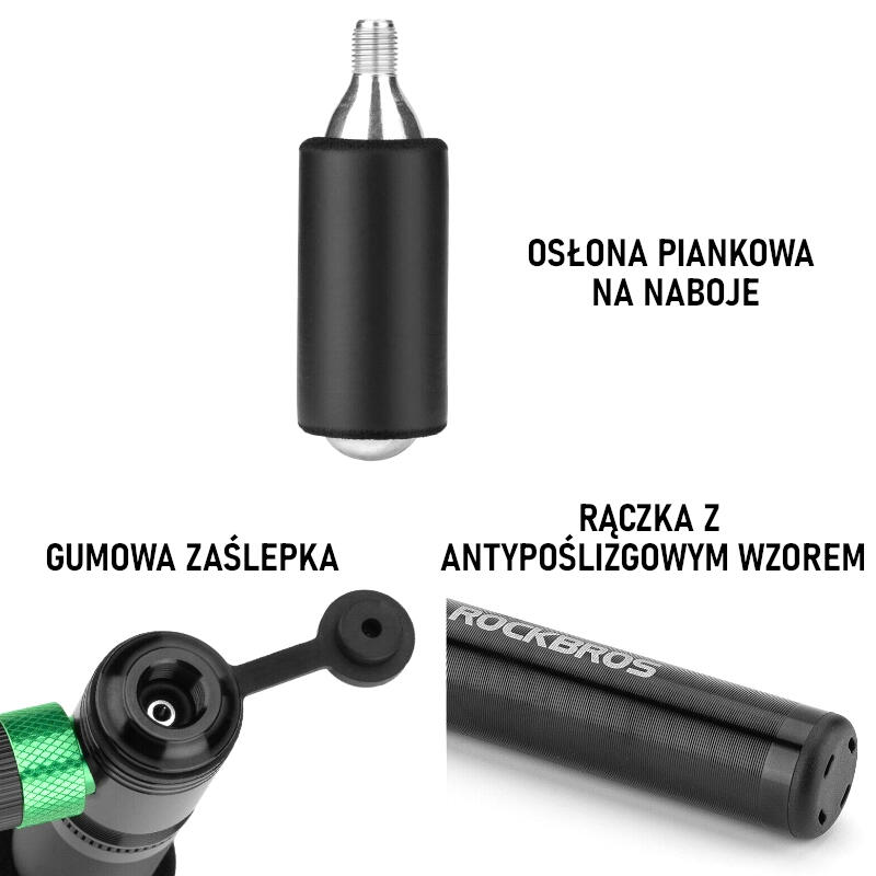 Pompka rowerowa 2w1 CO2 ręczna Rockbros RB232 aluminiowa 6/6