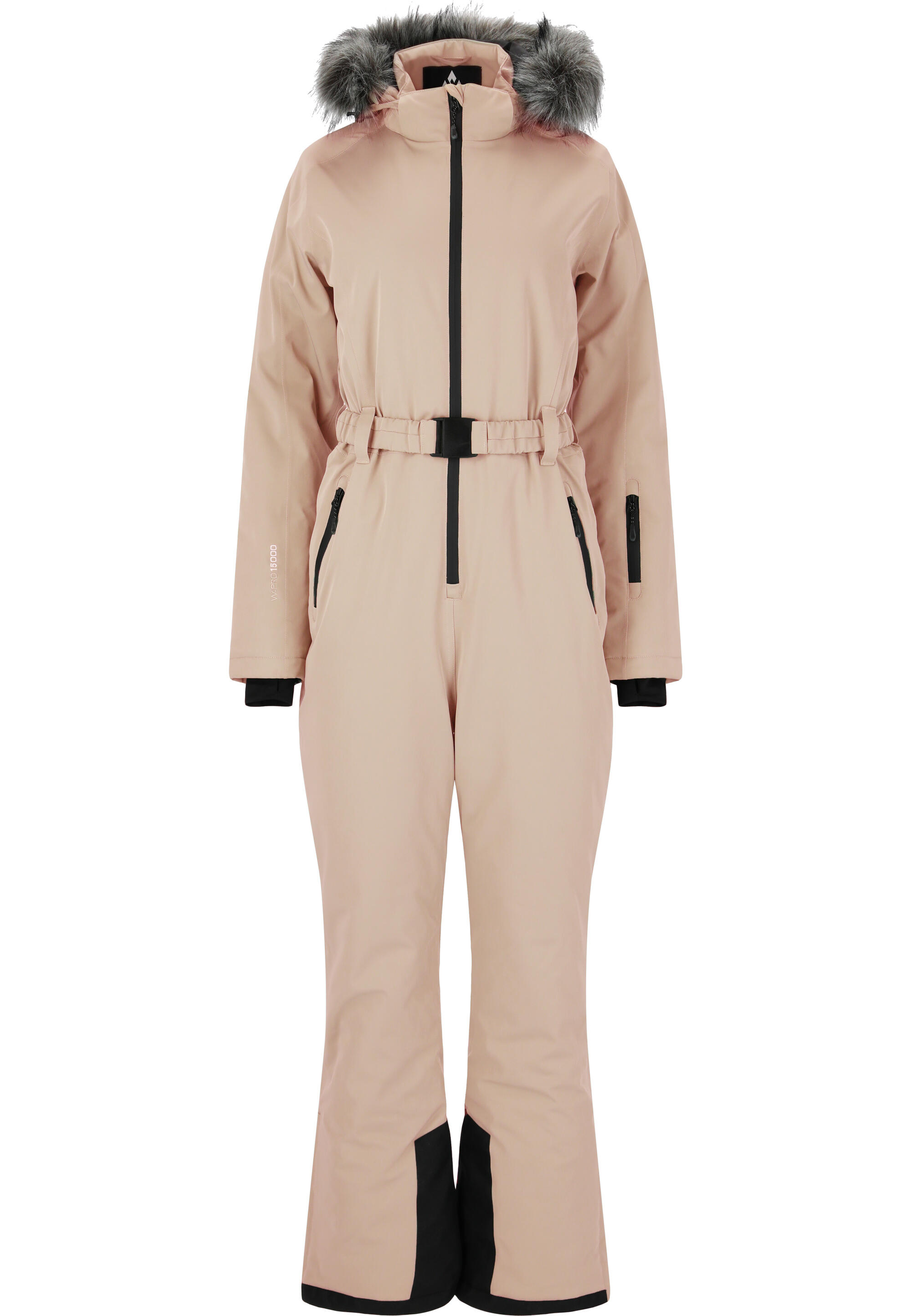 Combinaison de ski une pièce noire en fausse fourrure extensible coupe – GSou Snow