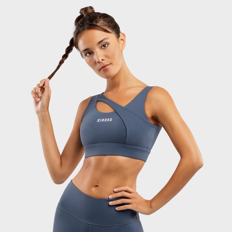 Damen Fitness Sport-BH - Starker Halt Cross Blue SIROKO Denim Blue