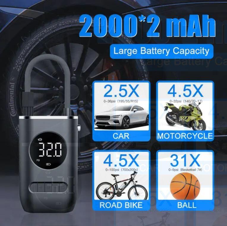 Mini compressore aria elettrico portatile per bici/moto/auto/palloni 3/6