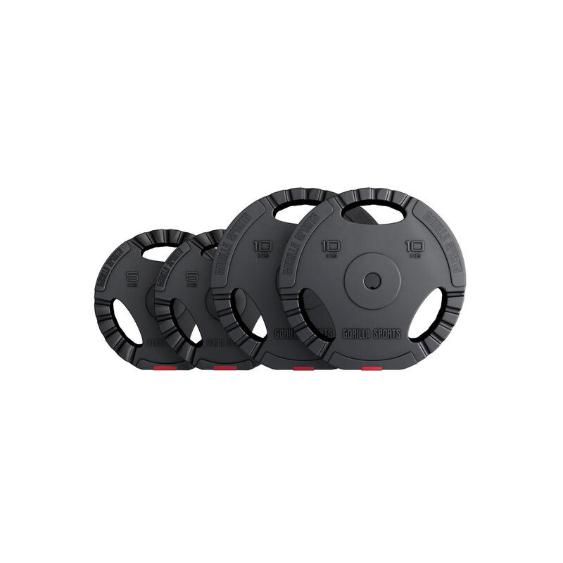 Kit Discos Musculación Gorilla Sports Negro/Rojo 2x10Kg 2x5Kg Diámetro 31 mm