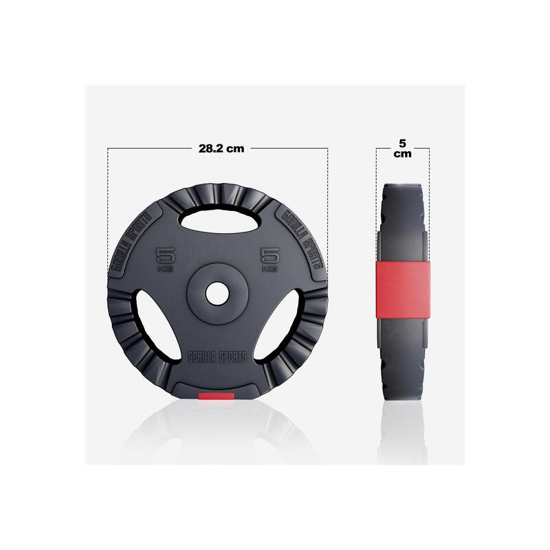 Kit Discos Musculación Gorilla Sports Negro/Rojo 6x5Kg Diámetro 31 mm