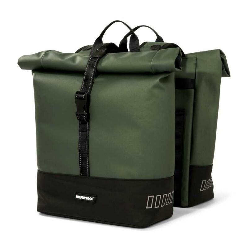 Sacoche vélo double recyclée Rolltop 38 litres 30 x 15 x 42 cm - vert