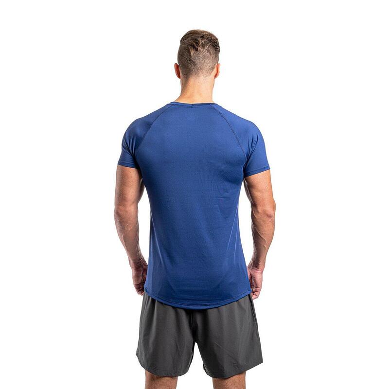 男裝印刷6in1修身跑步健身短袖運動T恤上衣 - 軍藍色