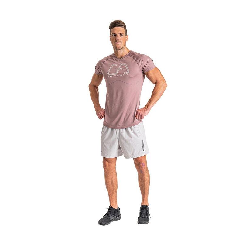 Men Print 6in1 Tight-Fit Gym Running Sports T Shirt Fitness Tee - PINK