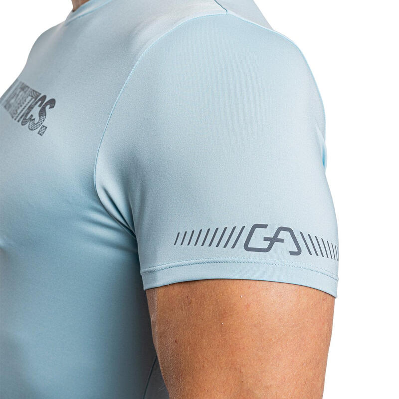 男裝單印修身彈性跑步健身短袖運動T恤上衣 - 天藍色