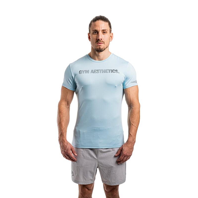 Men Print Tight-Fit Stretchy Gym Running Sports T Shirt Fitness Tee - Sky Blue