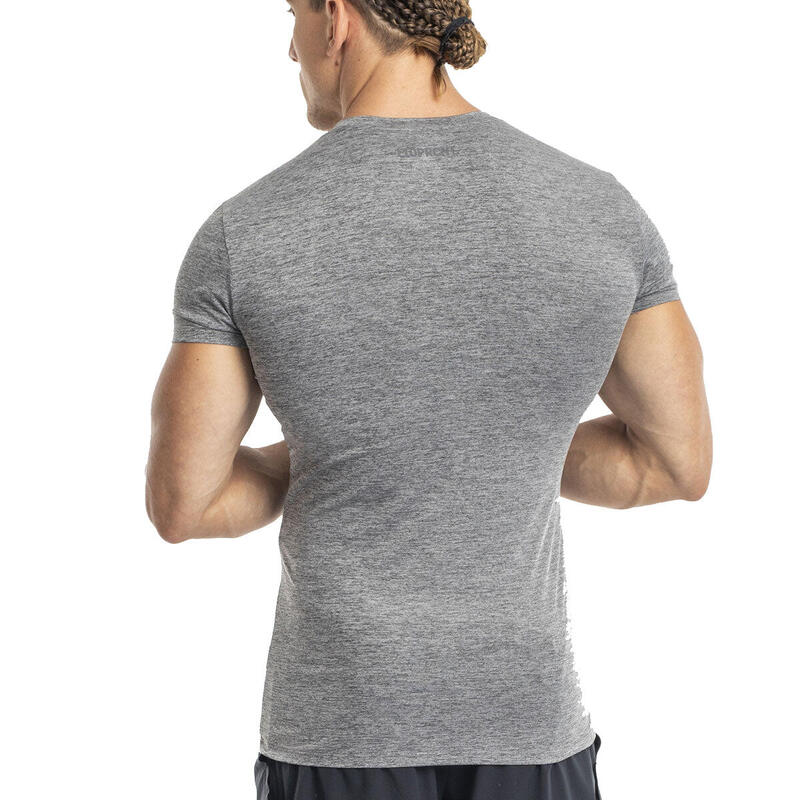 Men Tight-Fit V neck Gym Running Sports T Shirt Fitness Tee - GREY