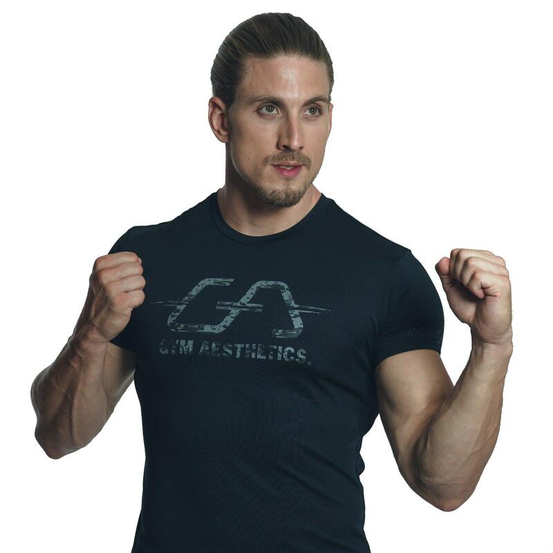 Men Dri-Fit Logo Gym Running Sports T Shirt Fitness Tee - BLACK