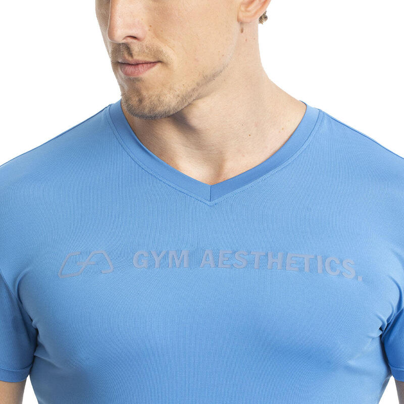 Men Tight-Fit V neck Gym Running Sports T Shirt Fitness Tee - BLUE