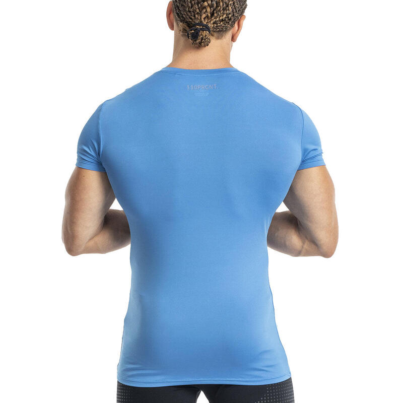 Men Tight-Fit V neck Gym Running Sports T Shirt Fitness Tee - BLUE